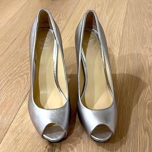 Guess silver peep toe heels